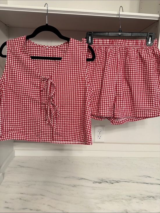 Pants - Small Women's Red Gingham Lace-Up top and shorts. Like new